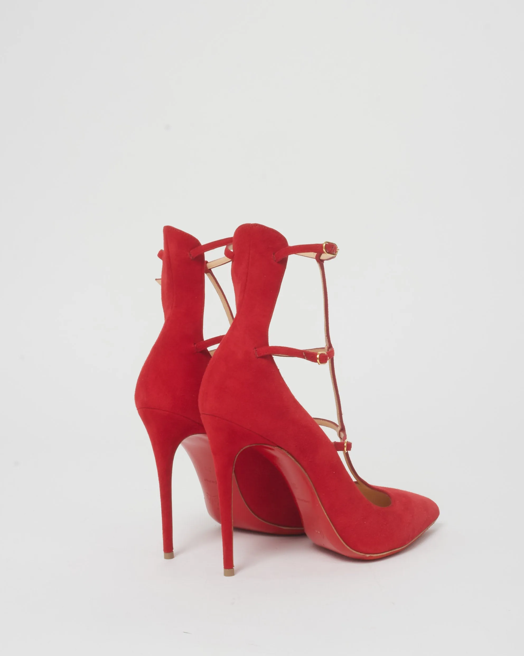 Christian Louboutin Red Suede Toeless Muse 100MM Suede Oeillet Pumps - 38