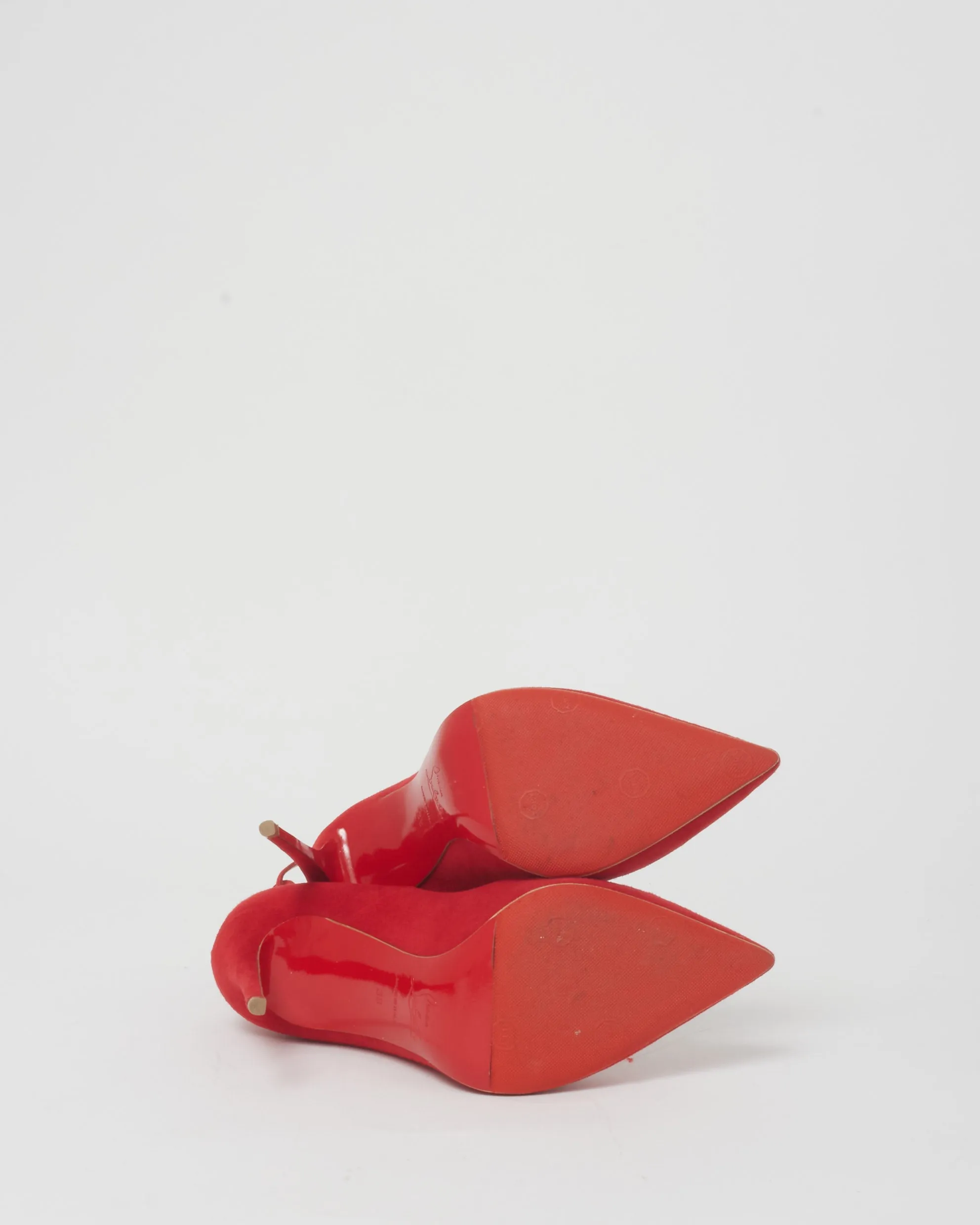 Christian Louboutin Red Suede Toeless Muse 100MM Suede Oeillet Pumps - 38