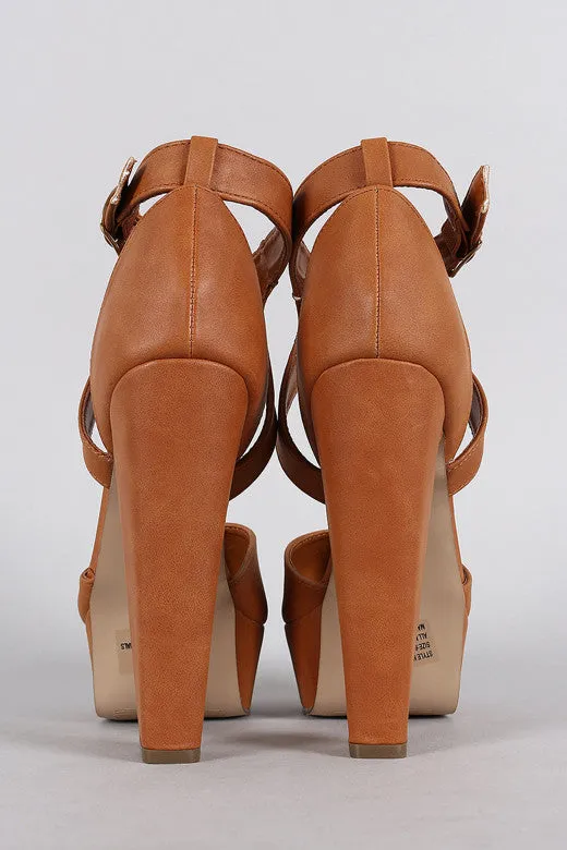 Chunky Tan Ankle Strap Heels