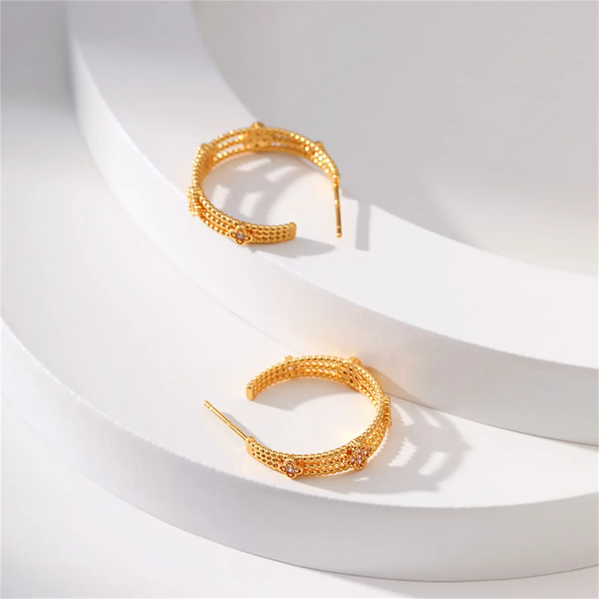Clear Cubic Zirconia & 18K Gold-Plated Flower Bead Huggie Earrings