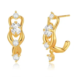 Clear Cubic Zirconia & 18K Gold-Plated Huggie Drop Earrings