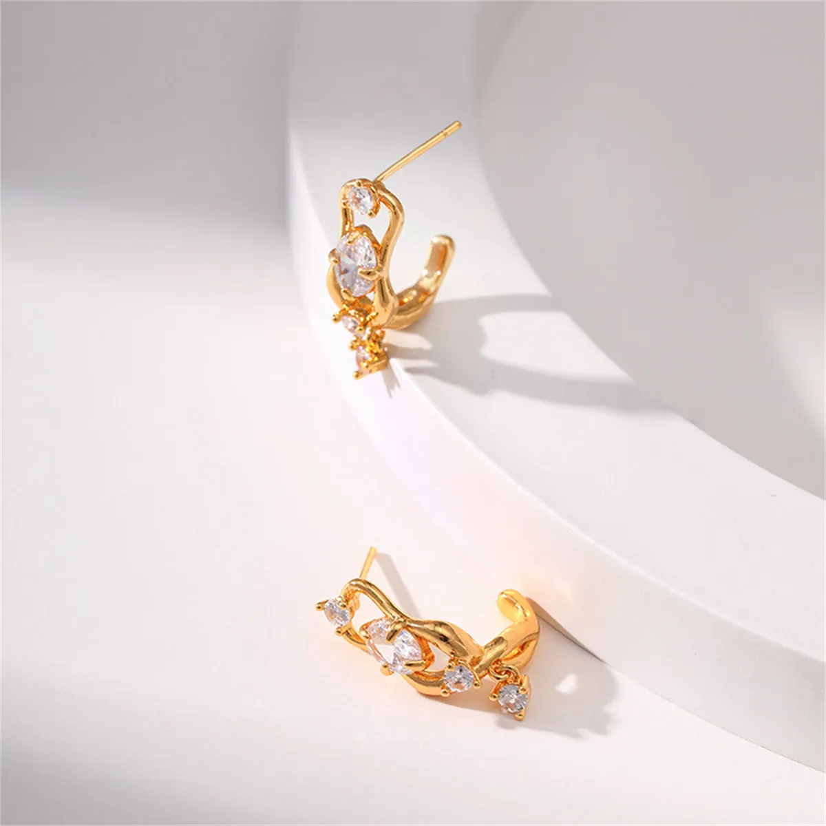 Clear Cubic Zirconia & 18K Gold-Plated Huggie Drop Earrings