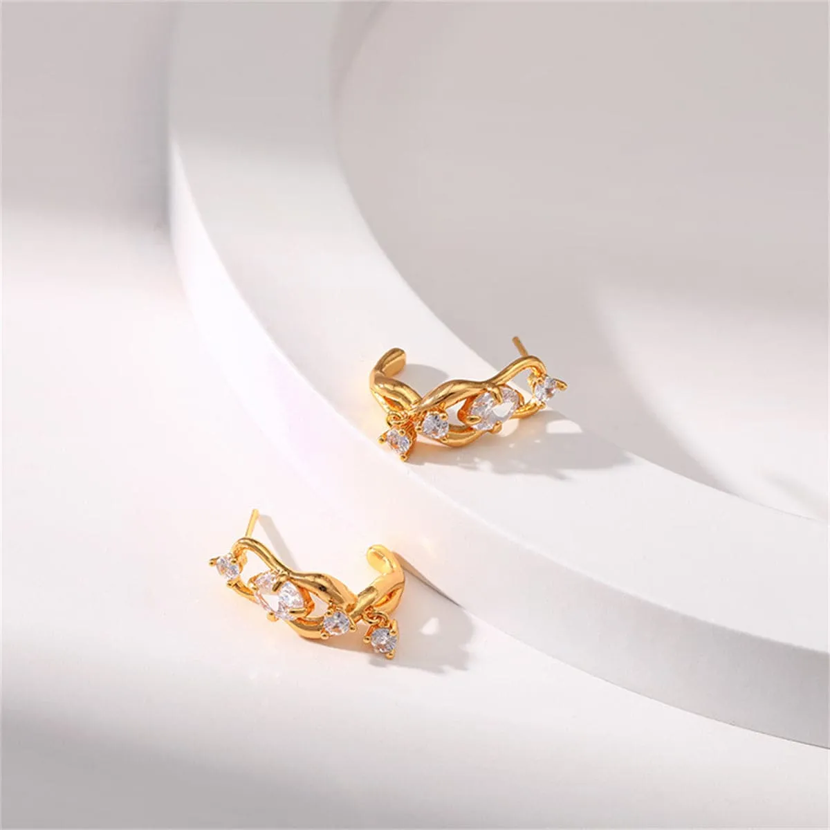 Clear Cubic Zirconia & 18K Gold-Plated Huggie Drop Earrings