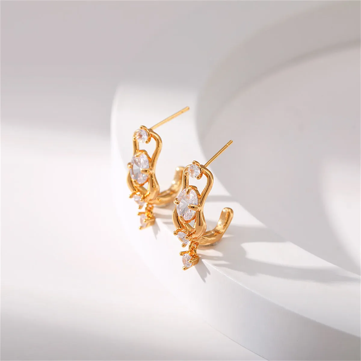 Clear Cubic Zirconia & 18K Gold-Plated Huggie Drop Earrings