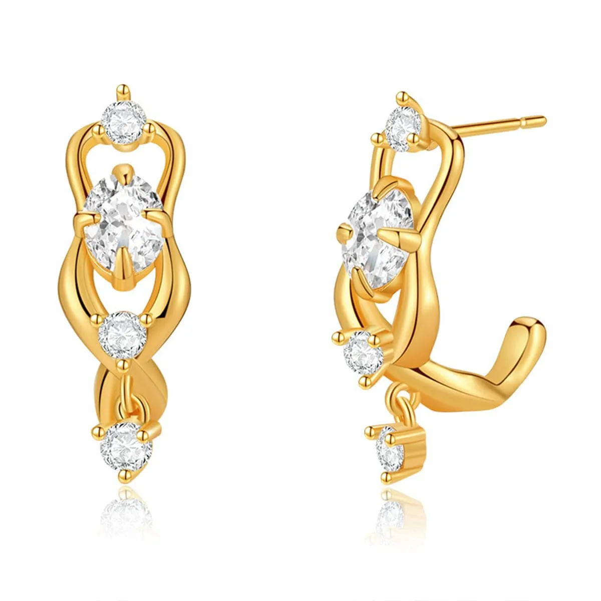 Clear Cubic Zirconia & 18K Gold-Plated Huggie Drop Earrings