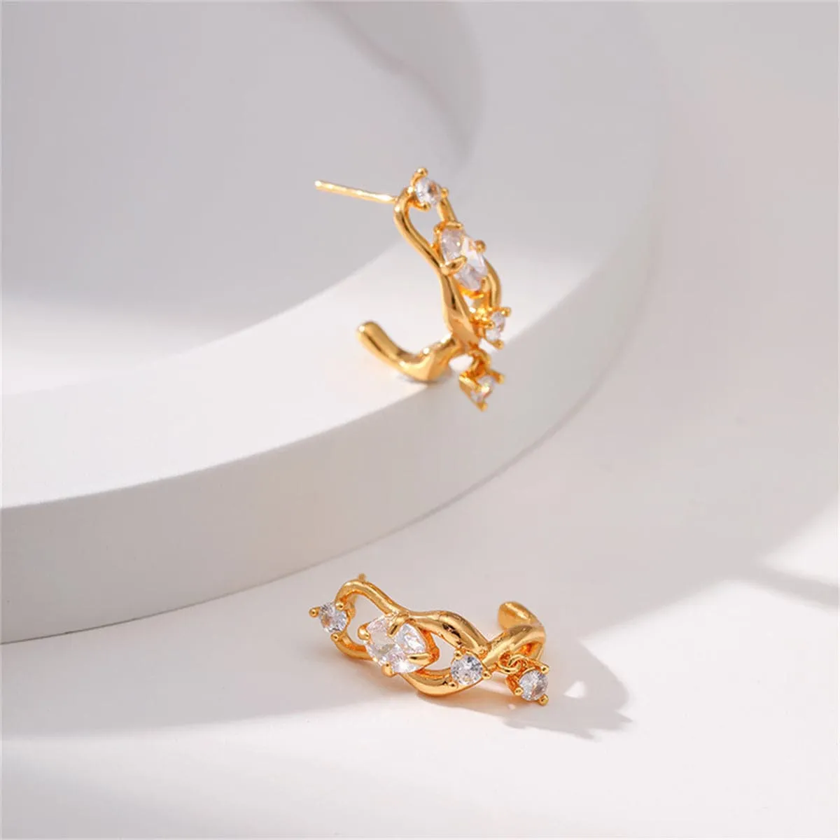 Clear Cubic Zirconia & 18K Gold-Plated Huggie Drop Earrings
