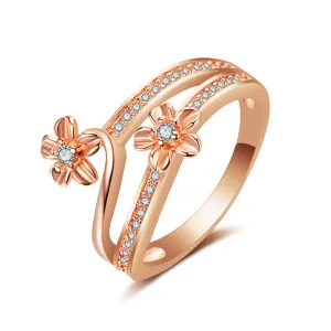 Clear Cubic Zirconia & 18K Rose Gold-Plated Flower Bypass Ring