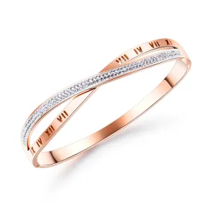 Clear Cubic Zirconia & 18K Rose Gold-Plated Roman Numeral Crisscross Bangle