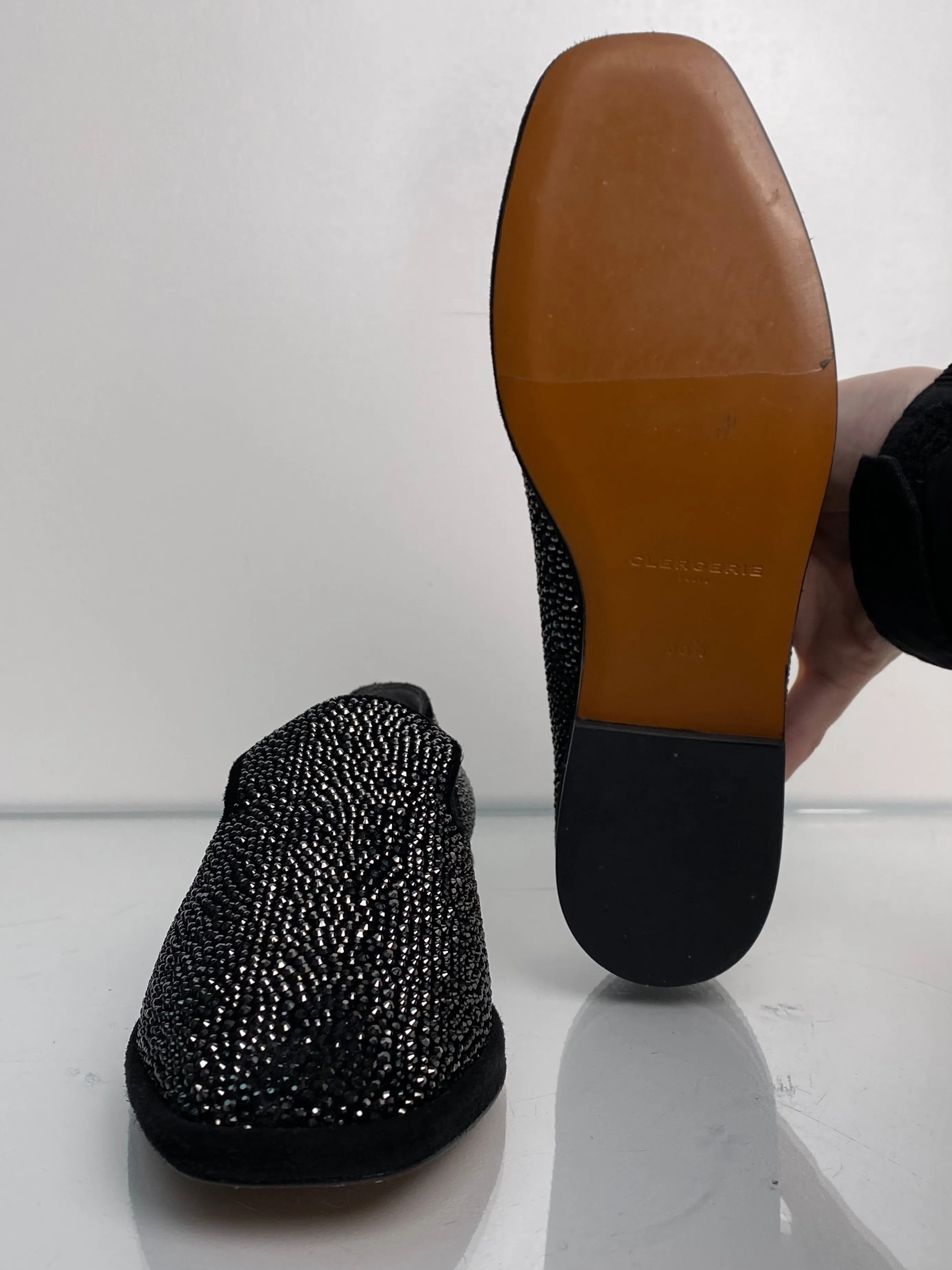 Clergerie Oline Black Crystal Loafers, 36.5