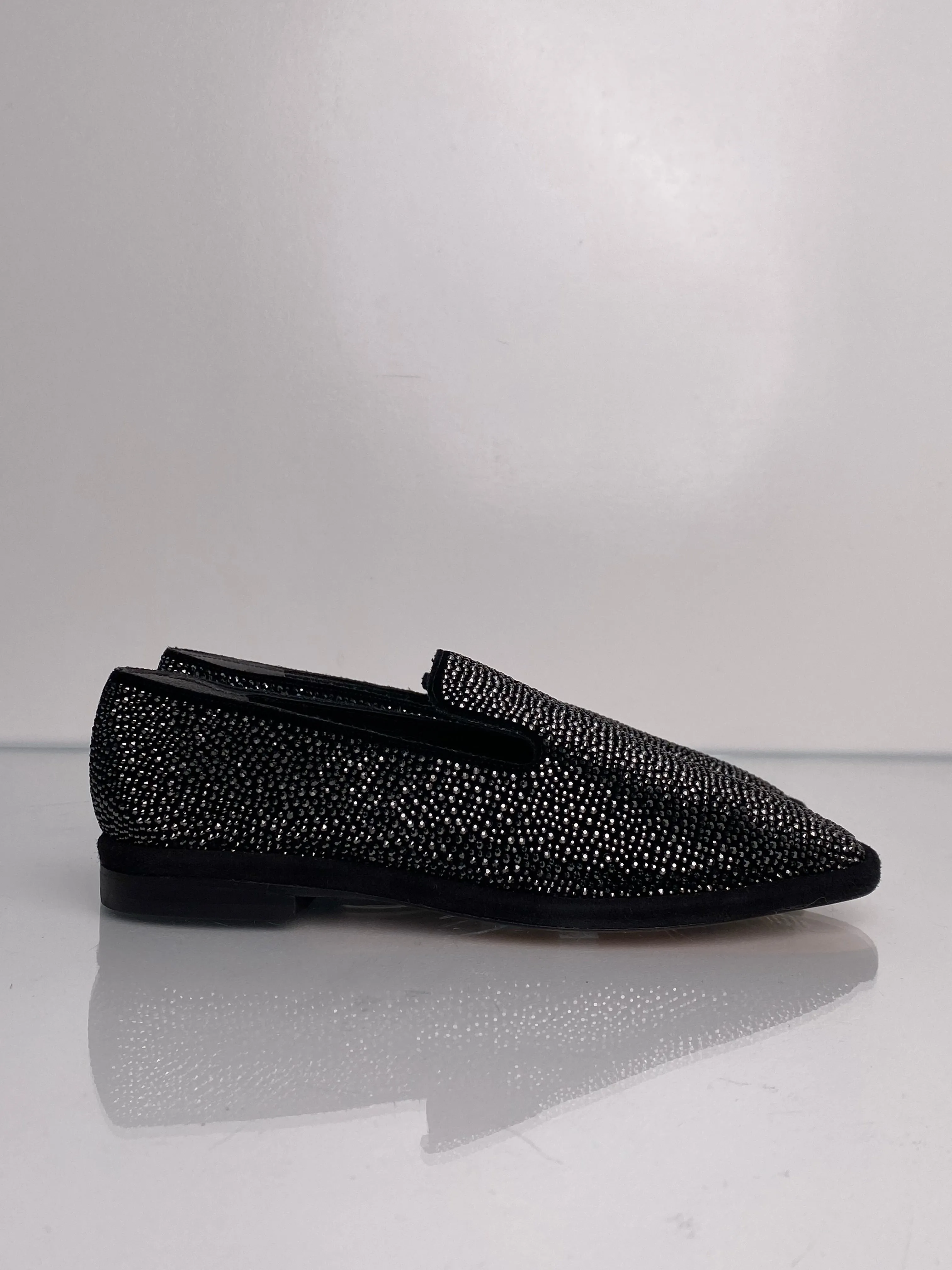 Clergerie Oline Black Crystal Loafers, 36.5