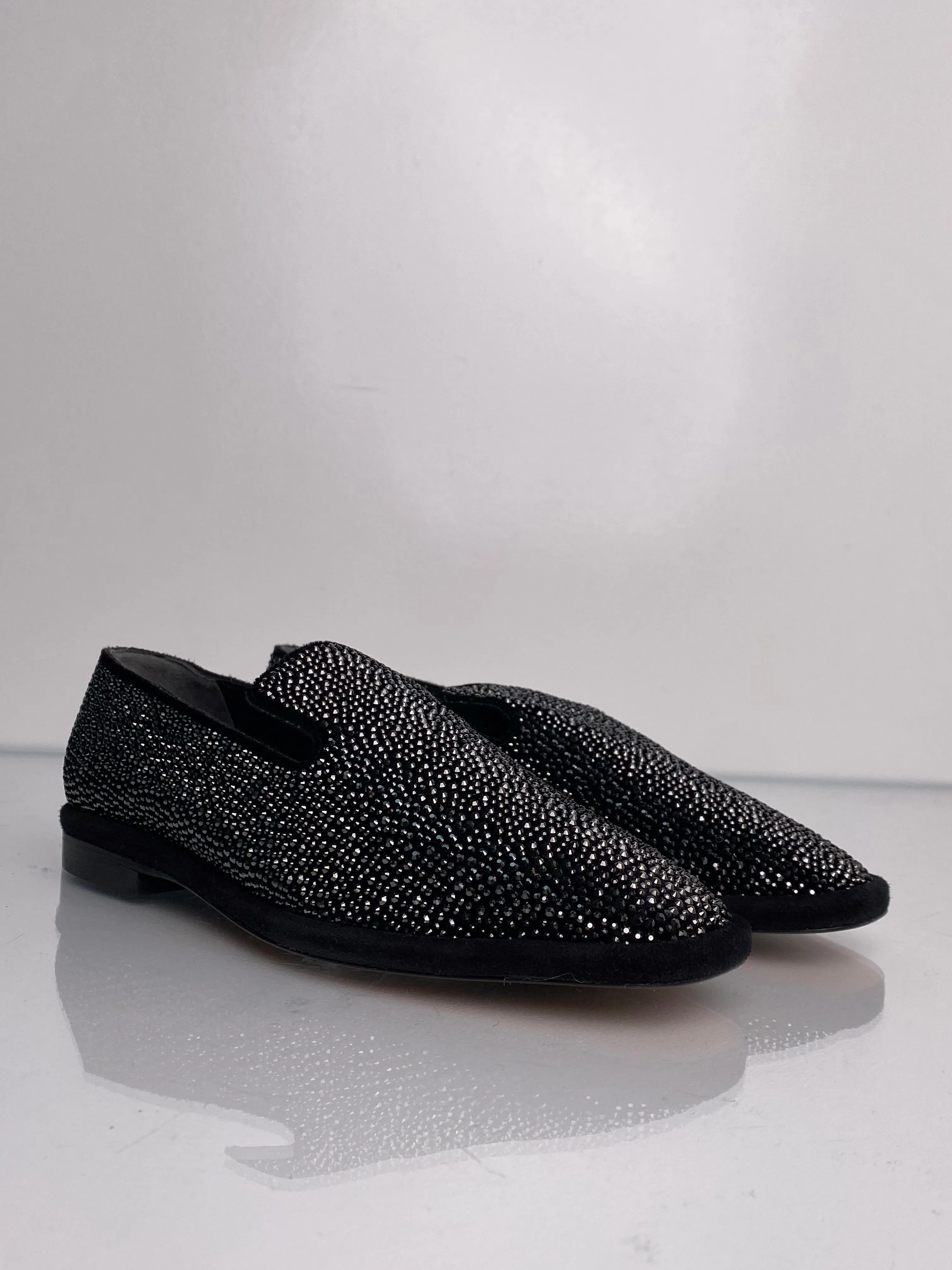 Clergerie Oline Black Crystal Loafers, 36.5
