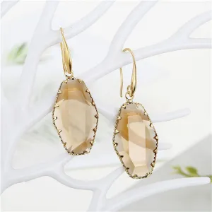 Coffee Crystal & 18K Gold-Plated Geometric Drop Earrings