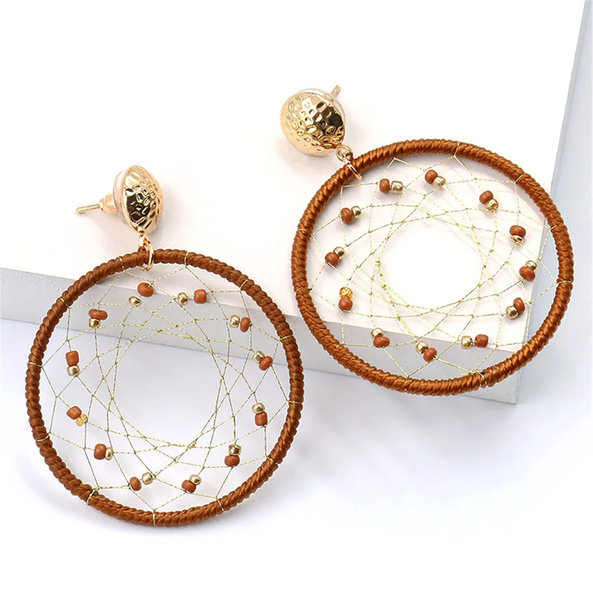 Coffee Polyster & Howlite 18K Gold-Plated Web Drop Earrings