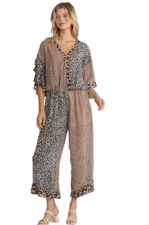 COLOR BLOCK JUMPSUIT - MOCHA/BLACK