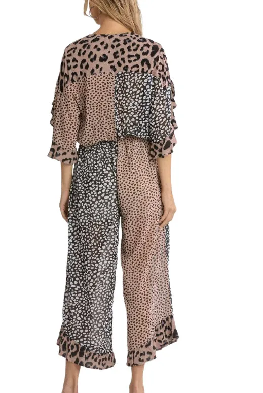 COLOR BLOCK JUMPSUIT - MOCHA/BLACK