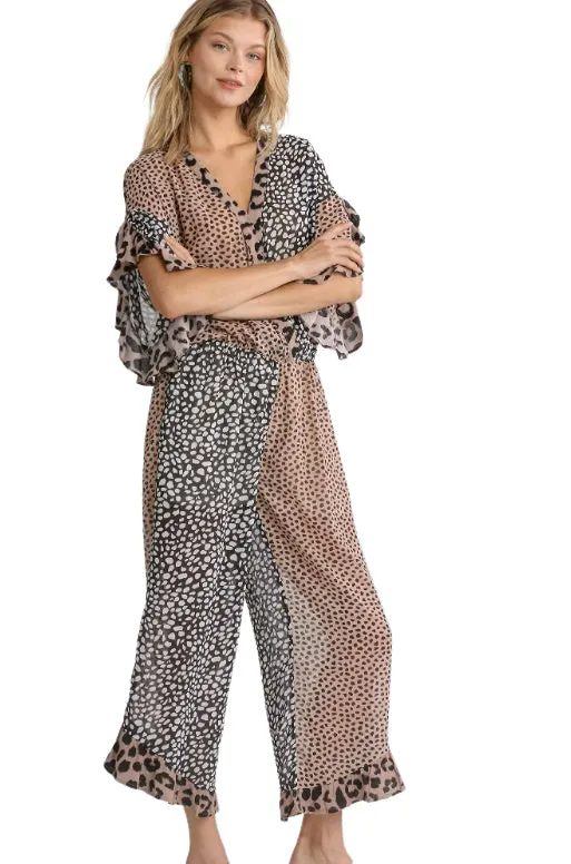 COLOR BLOCK JUMPSUIT - MOCHA/BLACK