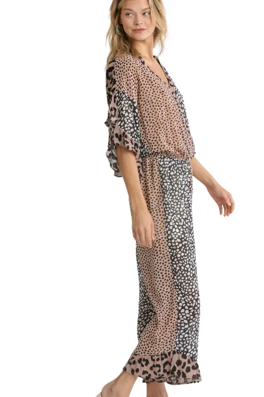 COLOR BLOCK JUMPSUIT - MOCHA/BLACK
