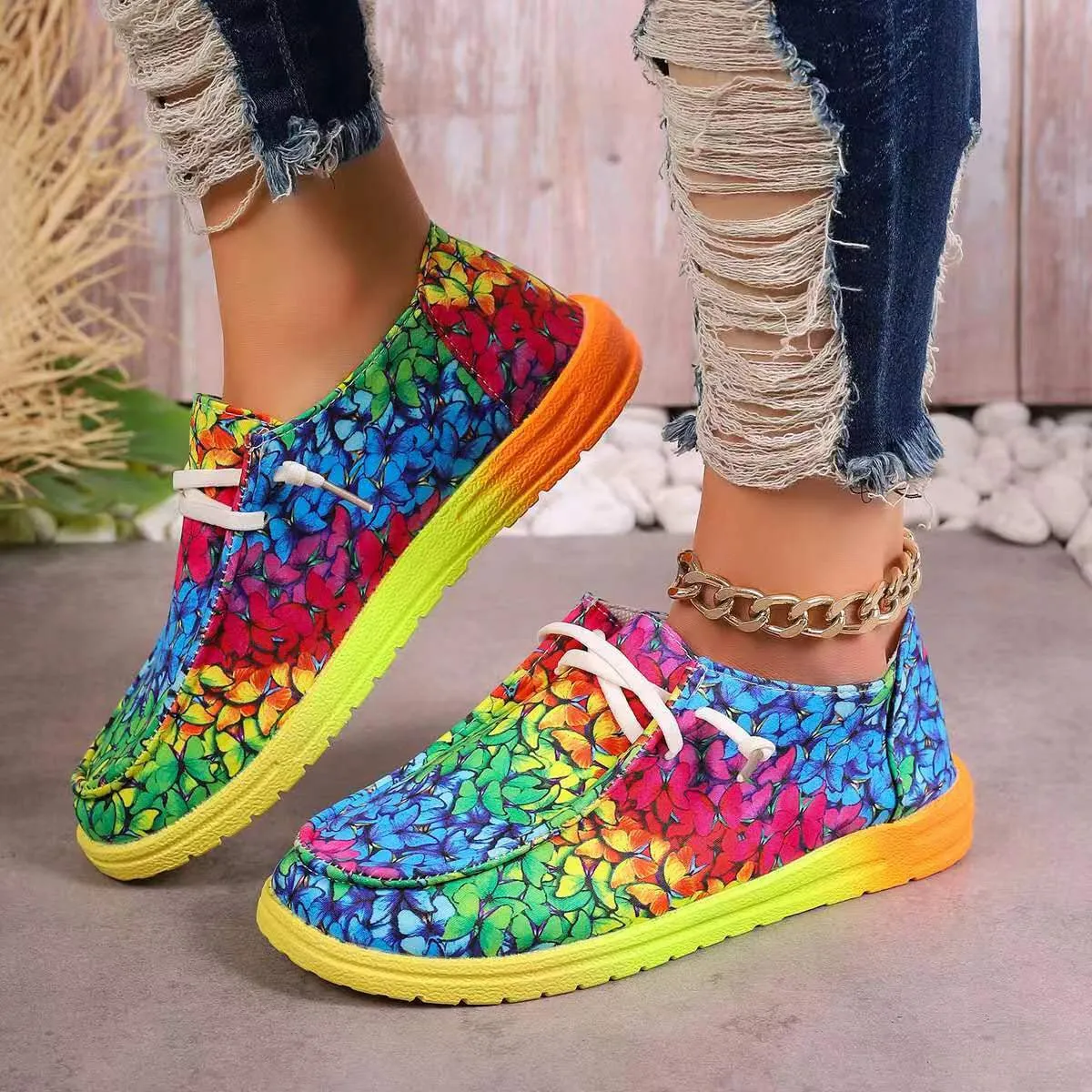 Colorful Round Toe Canvas Slip-Ons