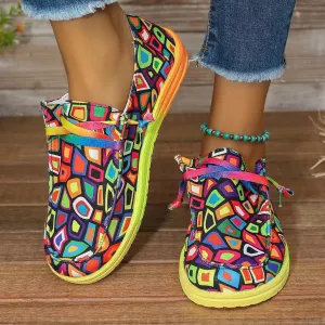 Colorful Round Toe Canvas Slip-Ons