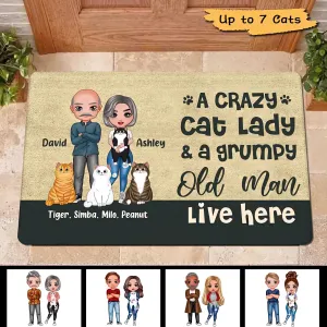 Crazy Cat Lady & Grumpy Old Man Doll Personalized Doormat