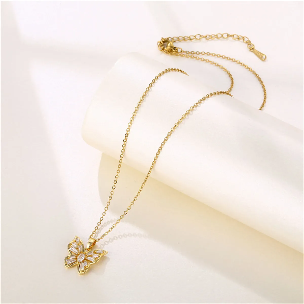 Crystal & 18K Gold-Plated Butterfly Pendant Necklace