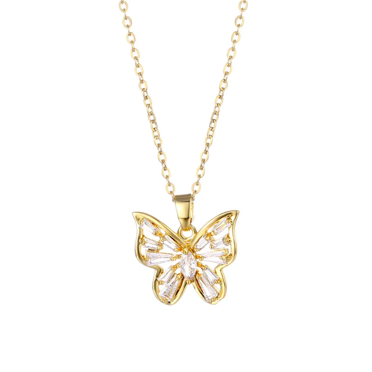 Crystal & 18K Gold-Plated Butterfly Pendant Necklace