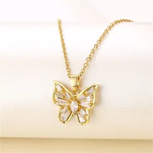 Crystal & 18K Gold-Plated Butterfly Pendant Necklace
