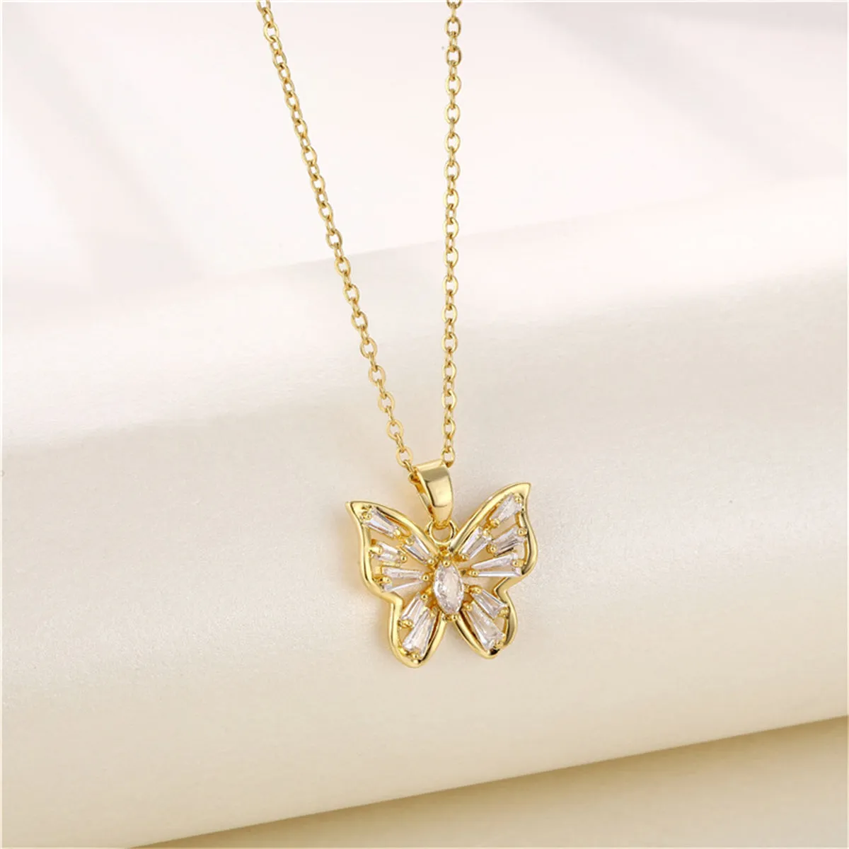 Crystal & 18K Gold-Plated Butterfly Pendant Necklace
