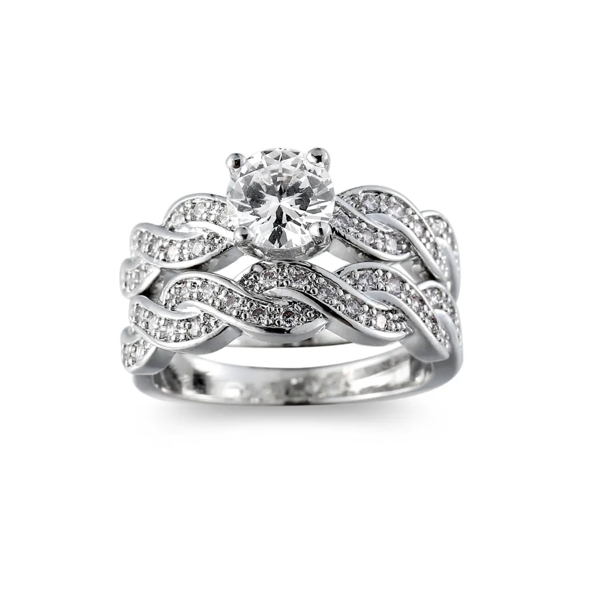 Crystal & Cubic Zirconia Crossing Line Ring Set