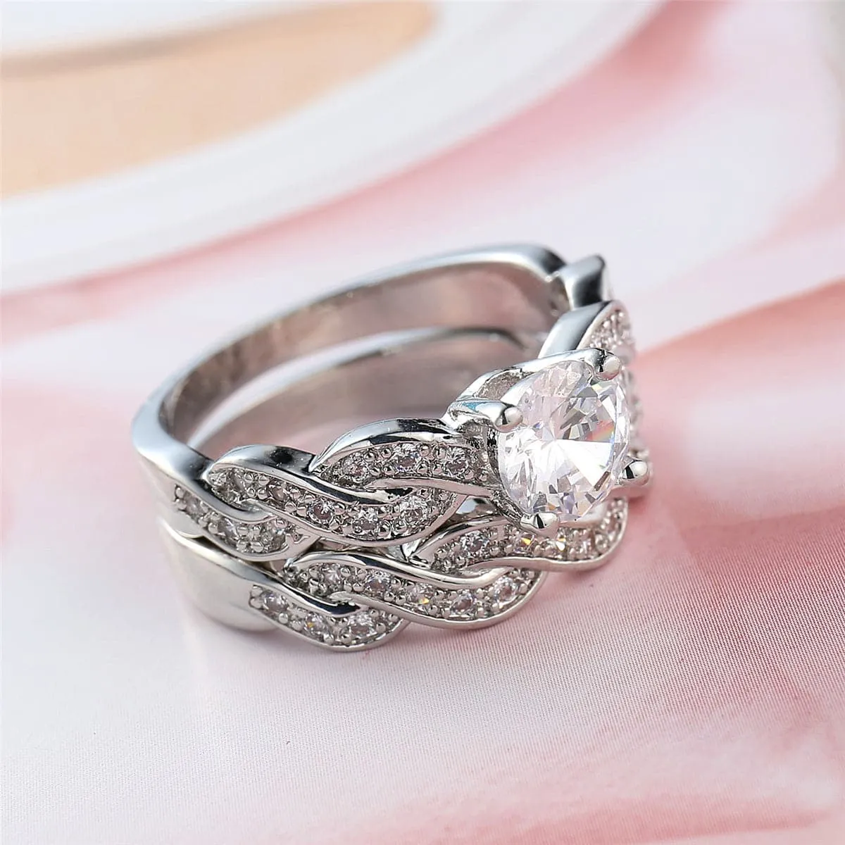 Crystal & Cubic Zirconia Crossing Line Ring Set