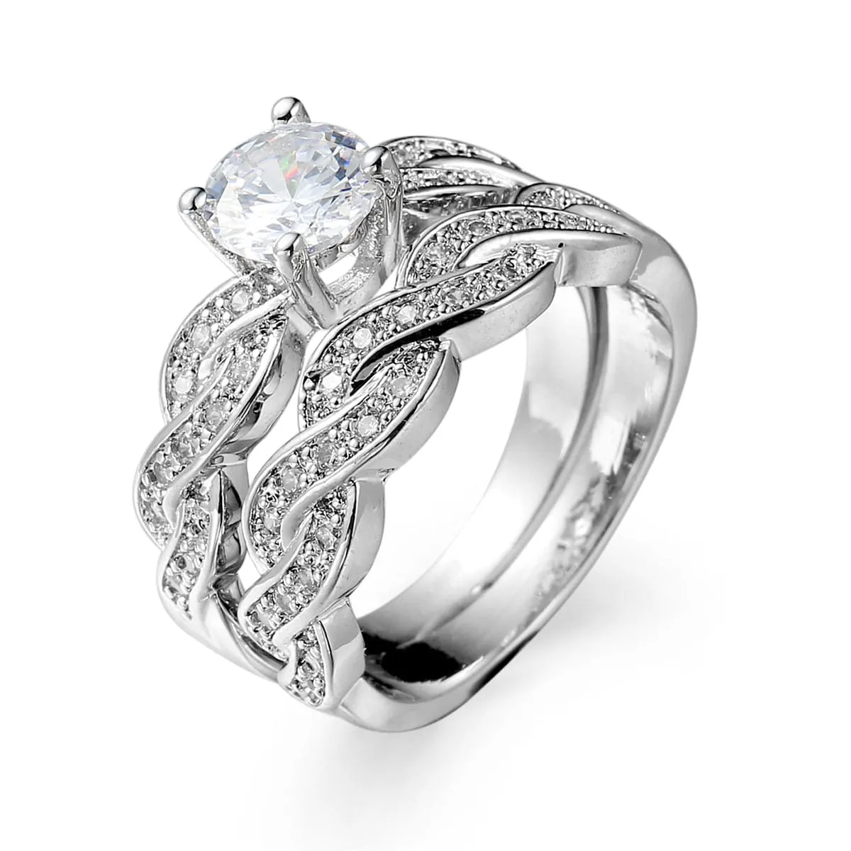 Crystal & Cubic Zirconia Crossing Line Ring Set