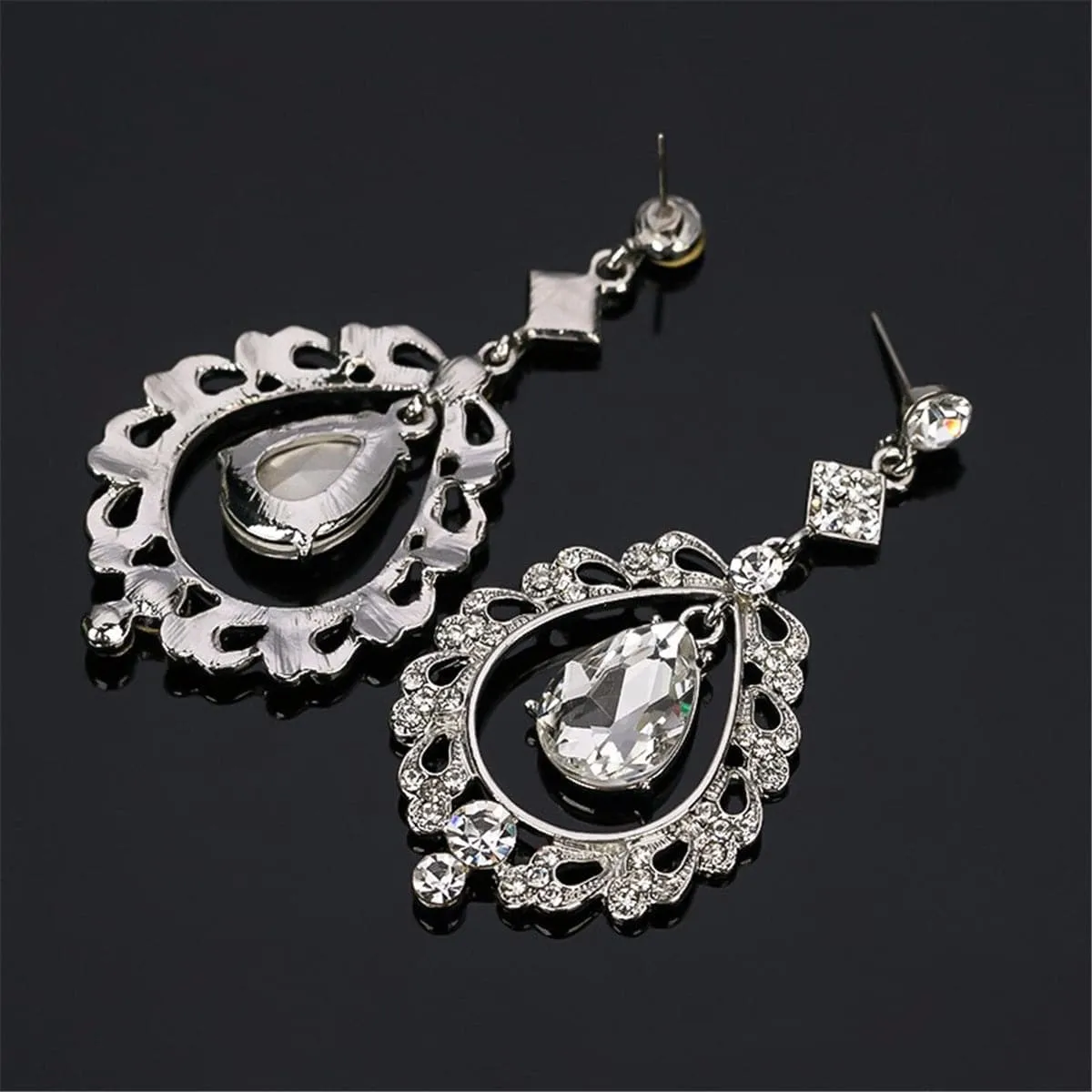 Crystal & Cubic Zirconia Openwork Pear Drop Earrings