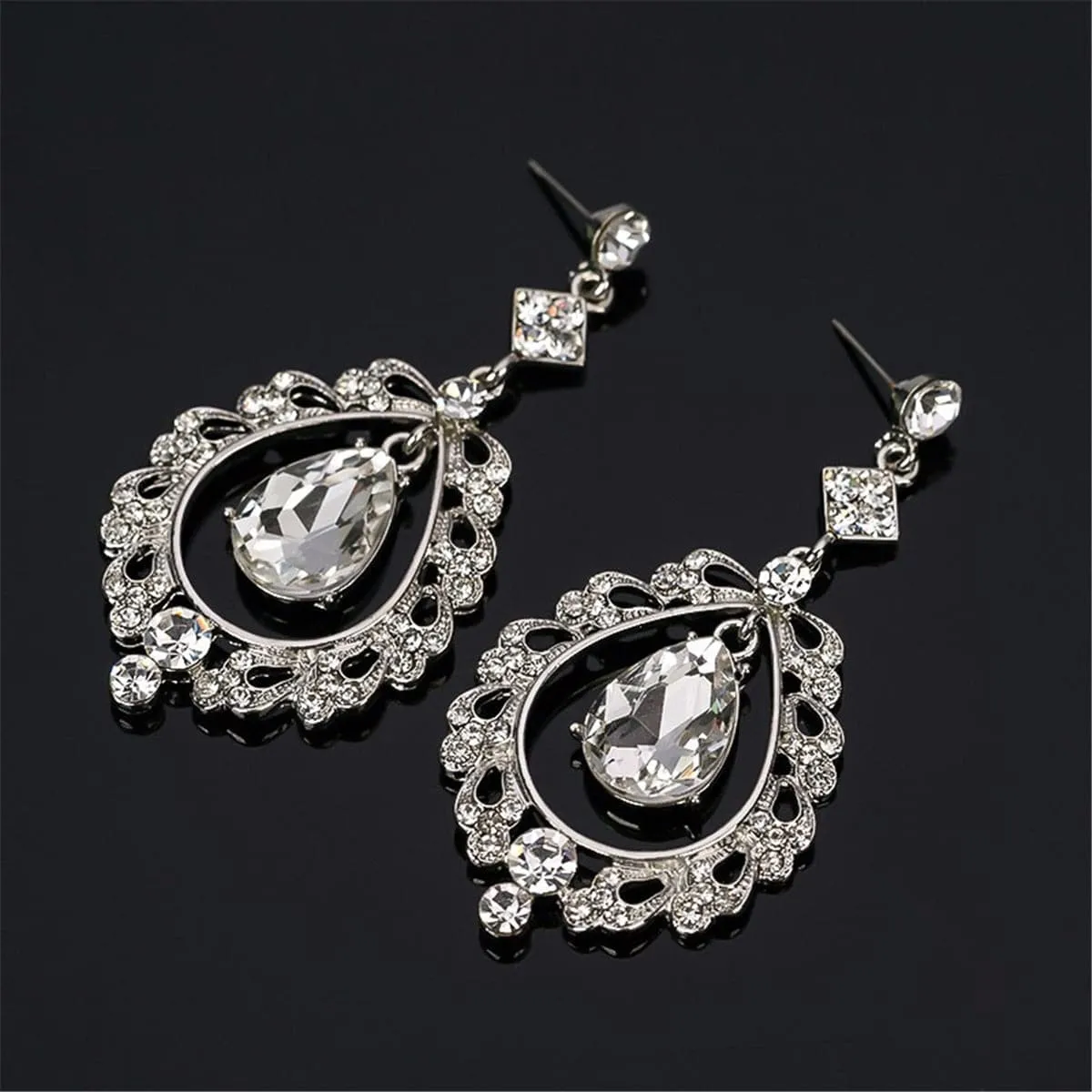 Crystal & Cubic Zirconia Openwork Pear Drop Earrings