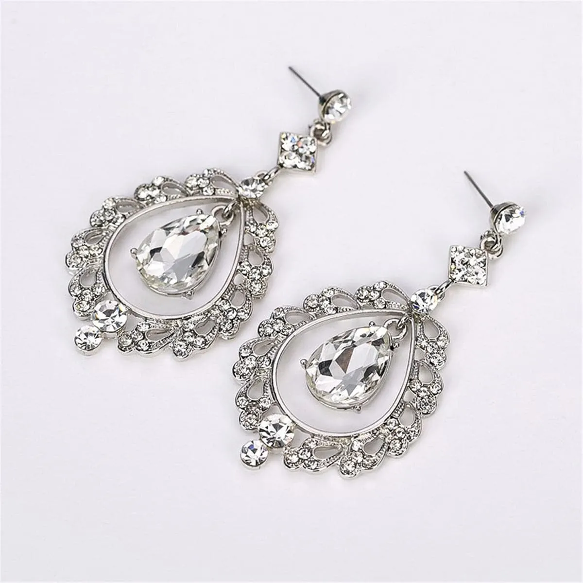 Crystal & Cubic Zirconia Openwork Pear Drop Earrings