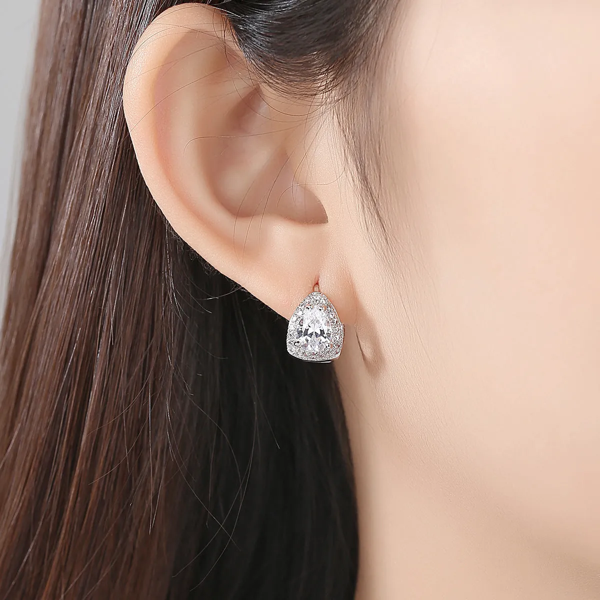 Crystal & Cubic Zirconia Pear-Cut Huggie Earrings