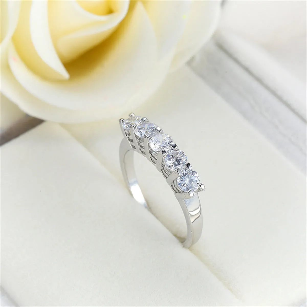Crystal & Silver-Plated Five-Stone Ring
