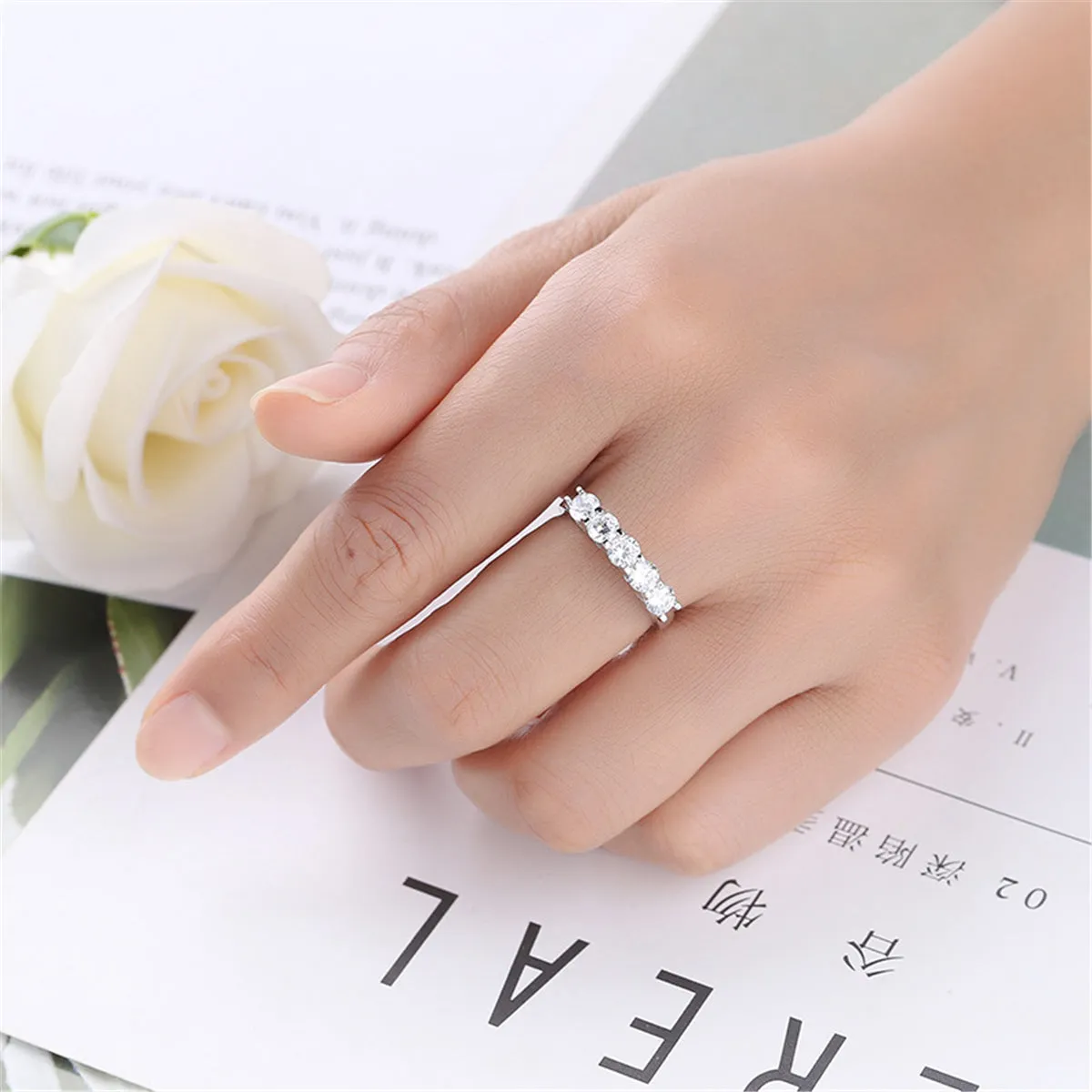 Crystal & Silver-Plated Five-Stone Ring