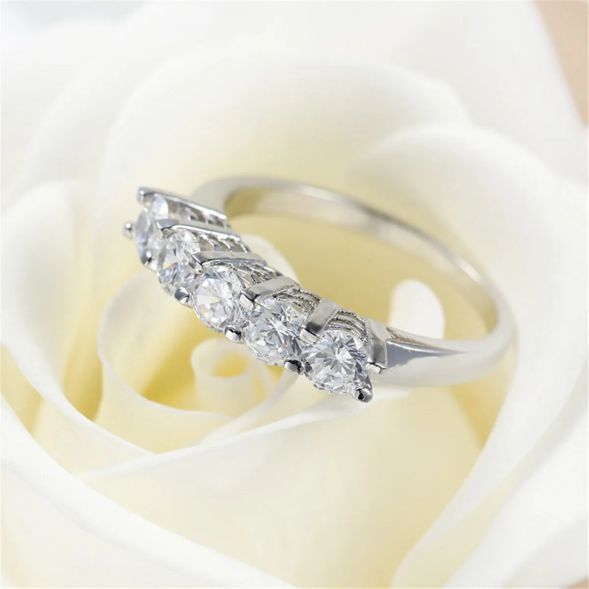 Crystal & Silver-Plated Five-Stone Ring