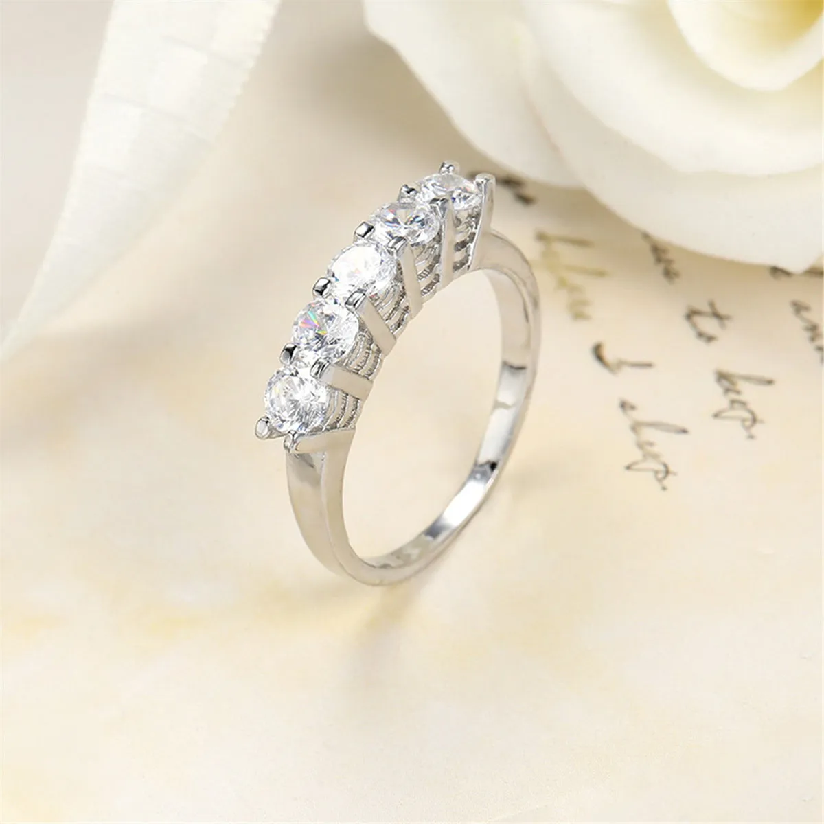 Crystal & Silver-Plated Five-Stone Ring