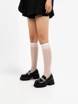 Crystal Deco Glossy Leather Loafer Black