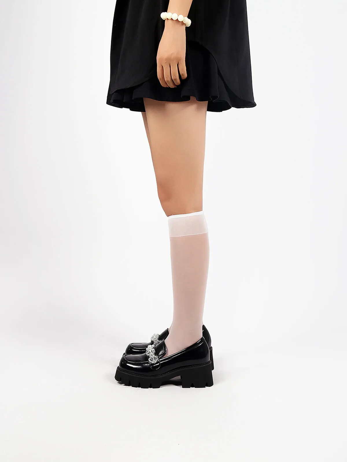 Crystal Deco Glossy Leather Loafer Black