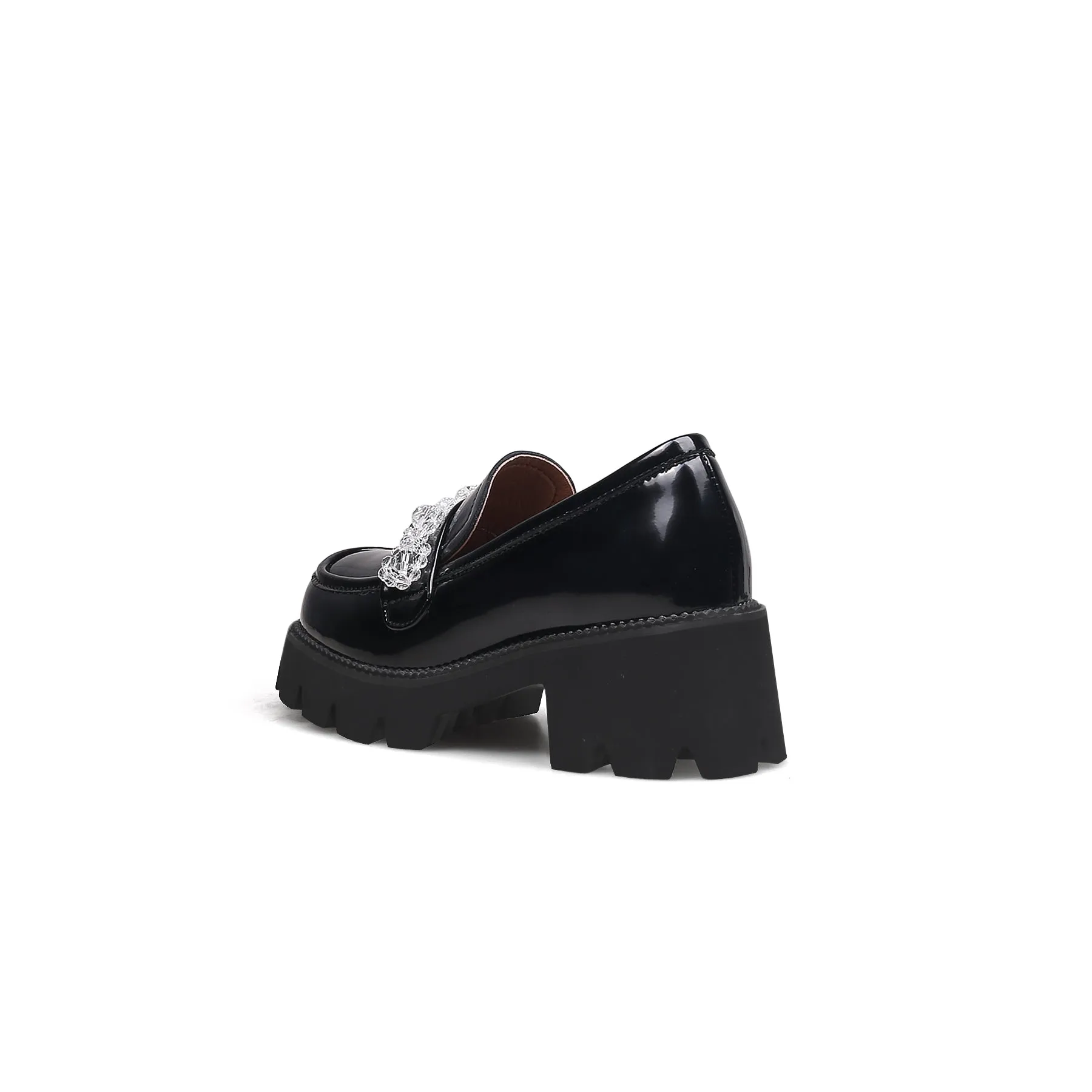 Crystal Deco Glossy Leather Loafer Black