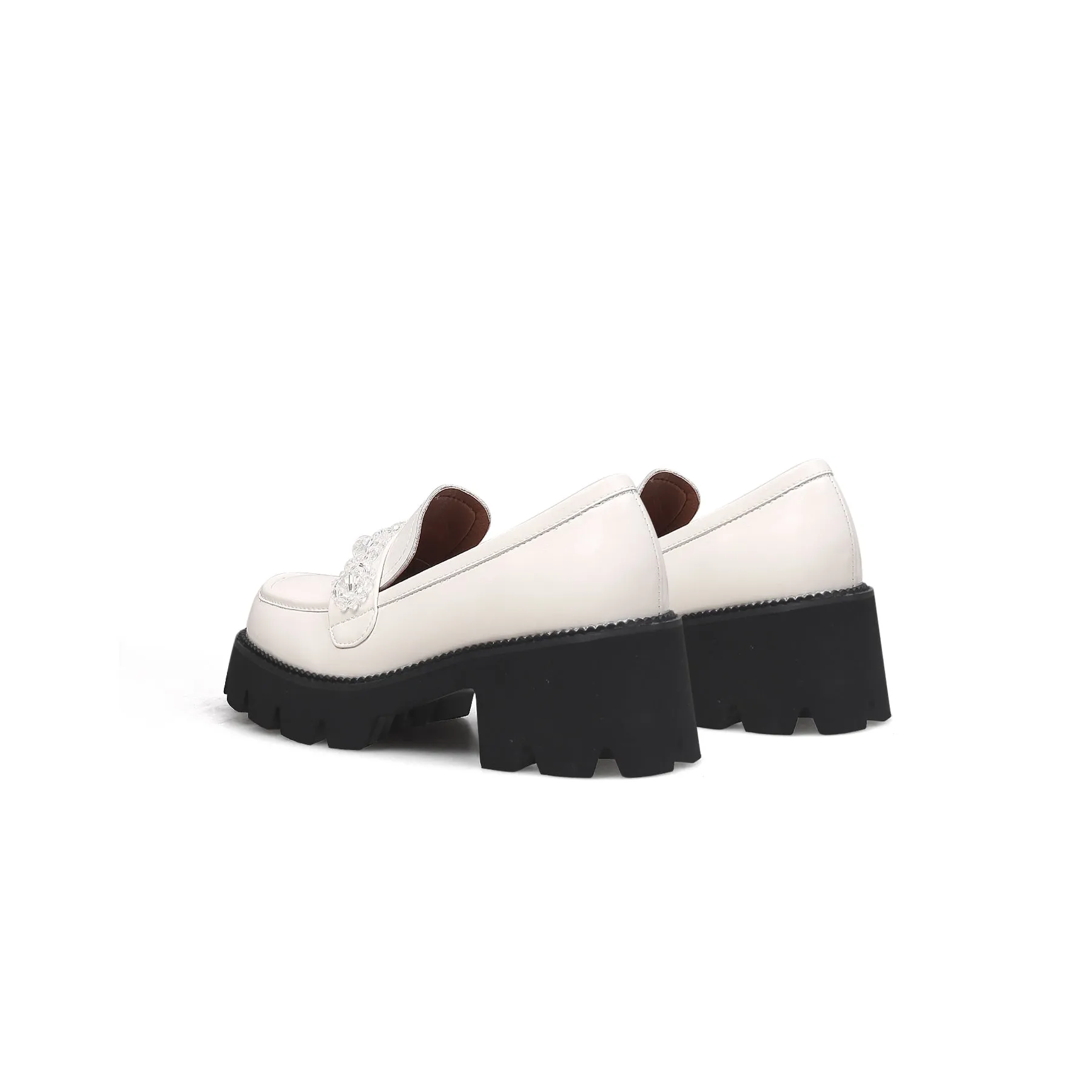 Crystal Deco Glossy Leather Loafer Ivory