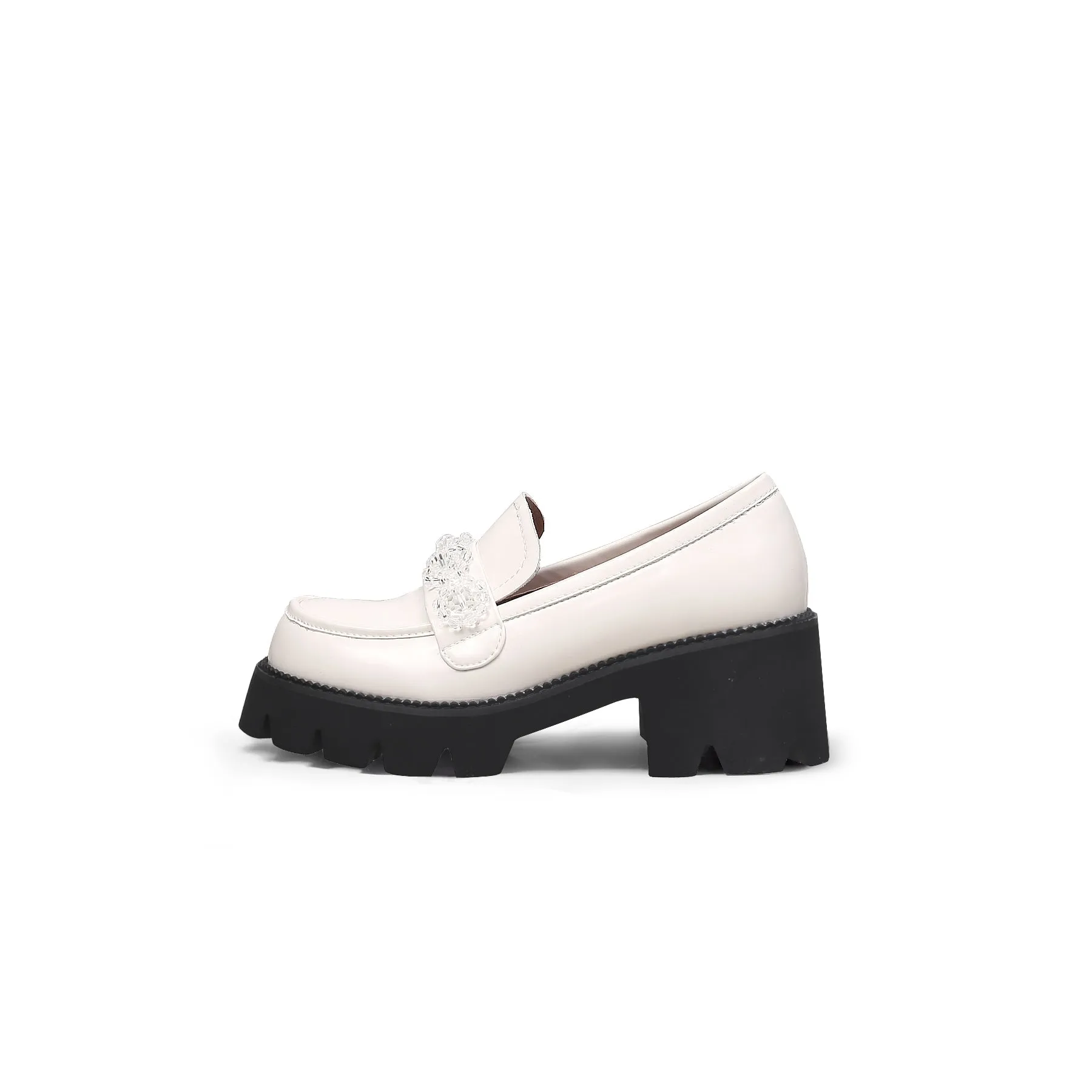 Crystal Deco Glossy Leather Loafer Ivory