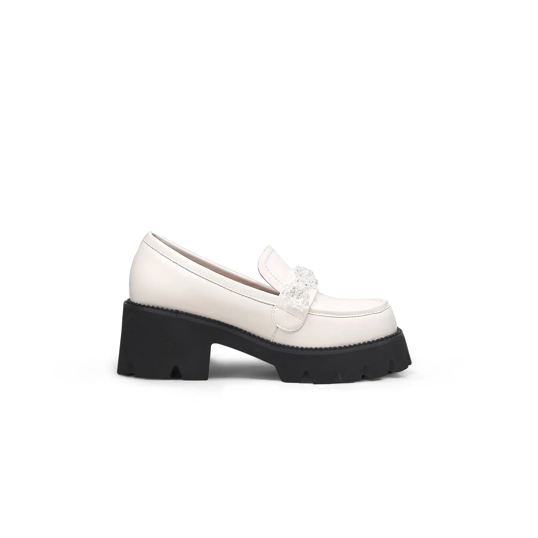 Crystal Deco Glossy Leather Loafer Ivory