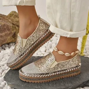 Crystal loafers voor vrouwen, 3 cm hak, comfortabele plateauschoenen