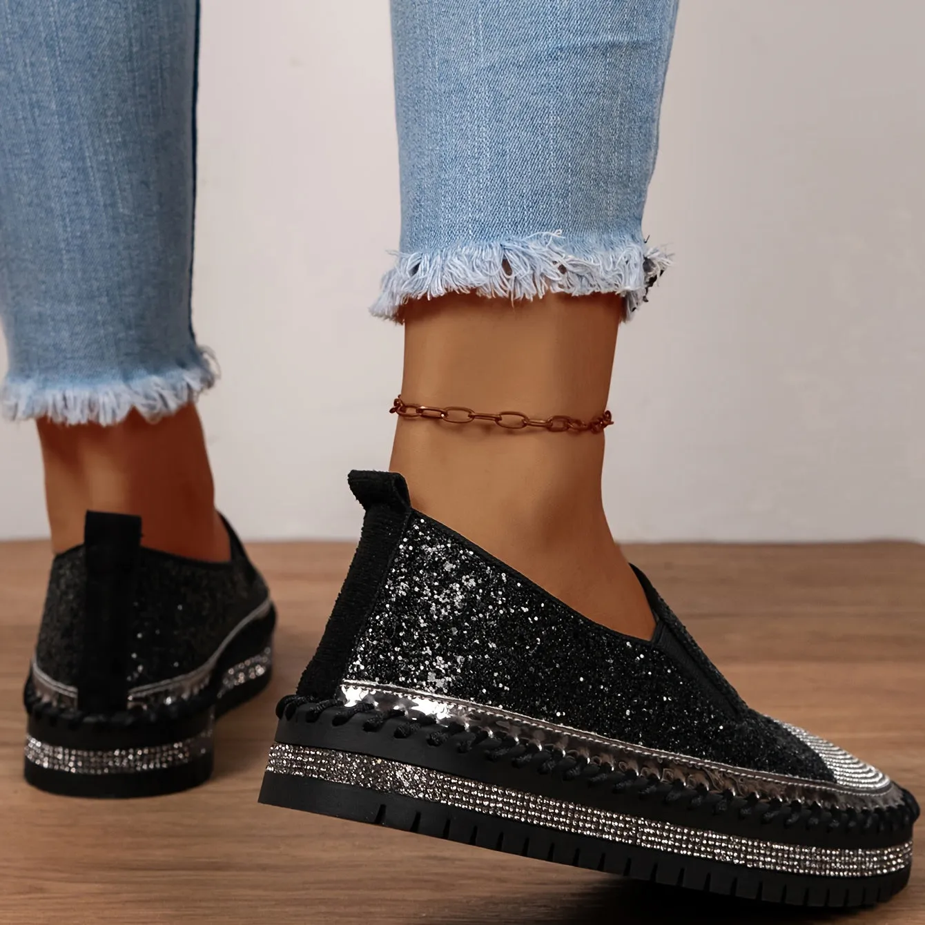 Crystal loafers voor vrouwen, 3 cm hak, comfortabele plateauschoenen