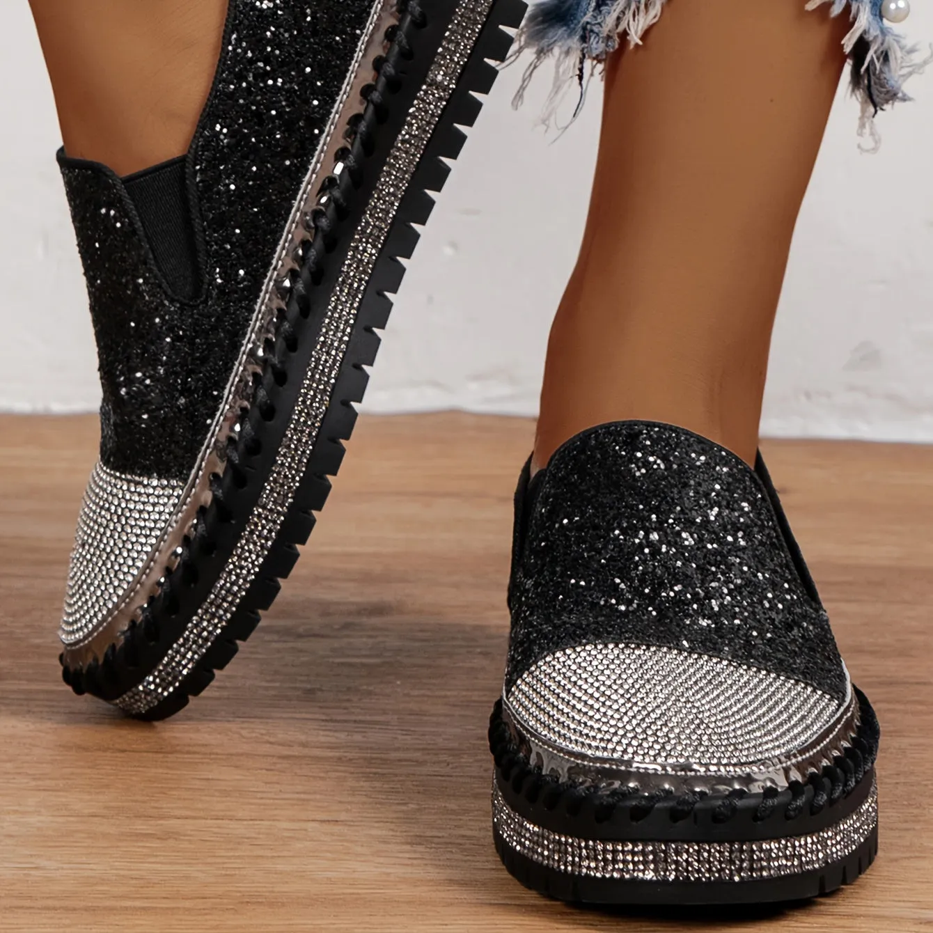 Crystal loafers voor vrouwen, 3 cm hak, comfortabele plateauschoenen