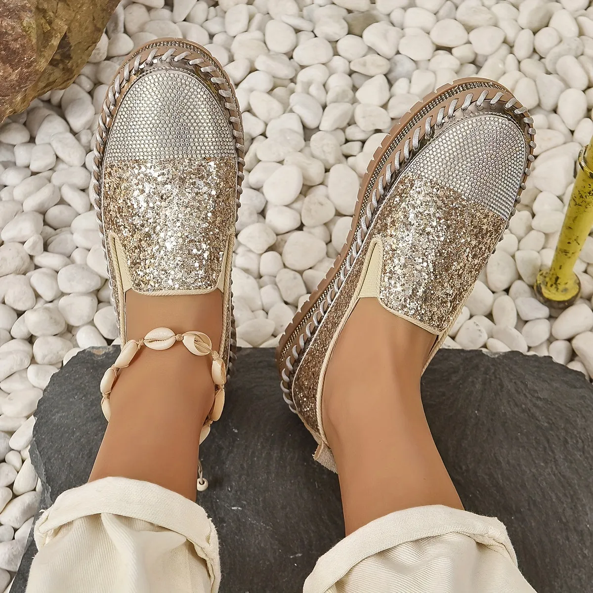 Crystal loafers voor vrouwen, 3 cm hak, comfortabele plateauschoenen