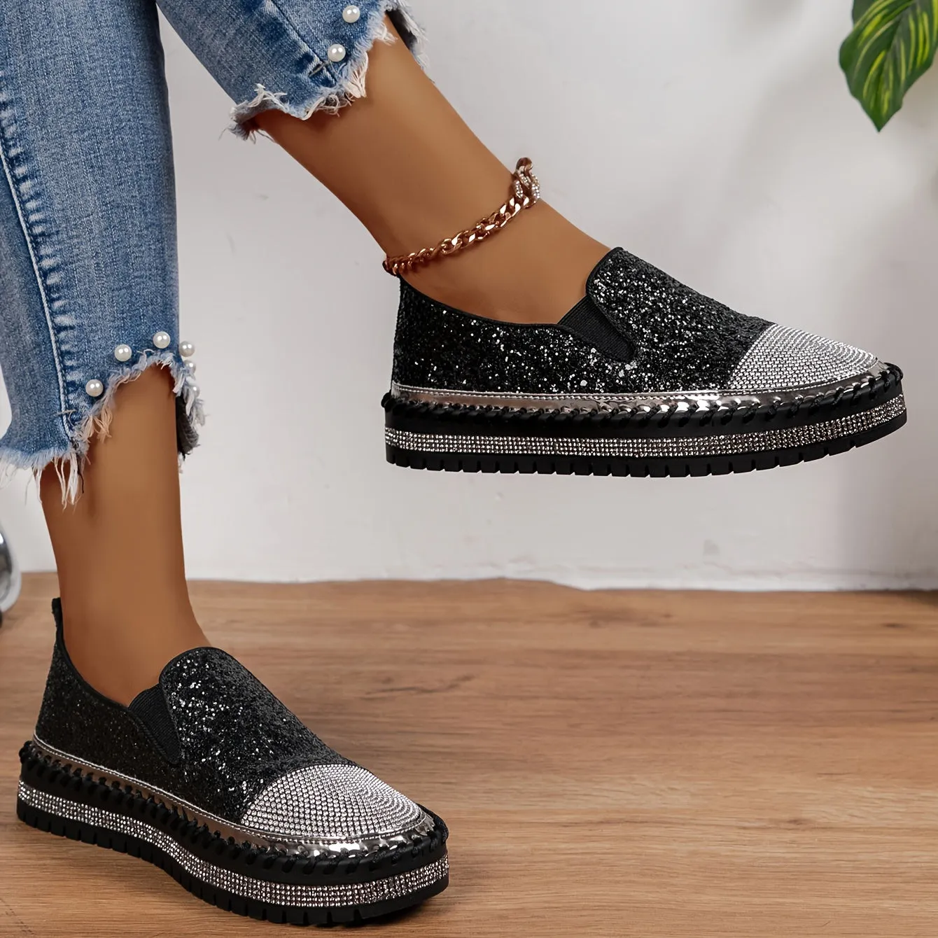 Crystal loafers voor vrouwen, 3 cm hak, comfortabele plateauschoenen